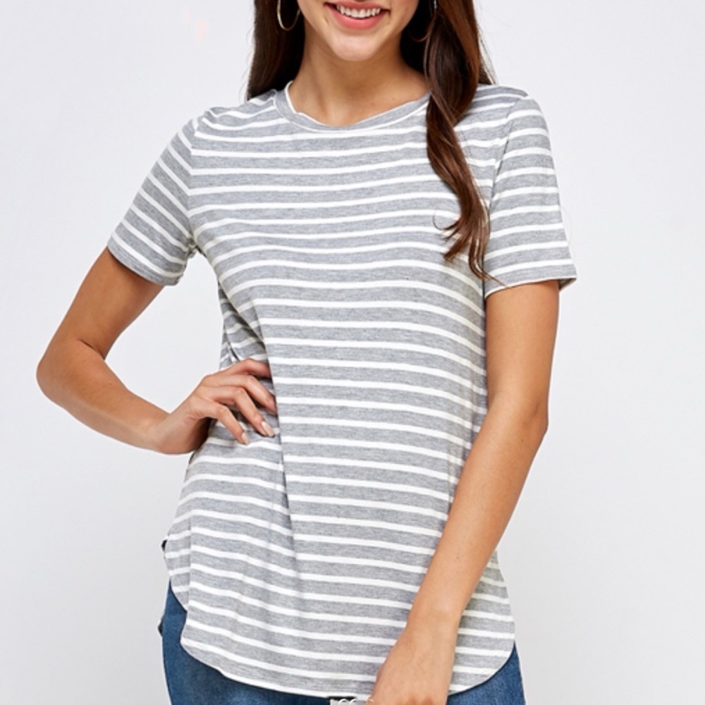 A.gain Heather Gray Striped Curved Hem Tunic Tee XL 2X 3X
